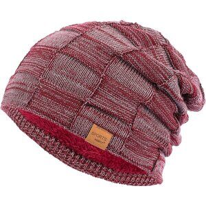 Men’s Rose Red Winter Beanies Knit Hats Lined Thick Warm Stocking Cap for Guys